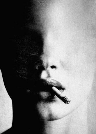 Smoking Portrait Modern Wall Art – Grainy Black and White Close-Up