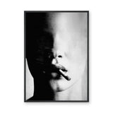 Smoking Portrait Modern Wall Art – Grainy Black and White Close-Up