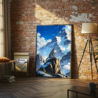 Snow Leopard on Mountain Aesthetic Wall Poster | Wildlife Wall Print