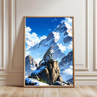 Snow Leopard on Mountain Aesthetic Wall Poster | Wildlife Wall Print
