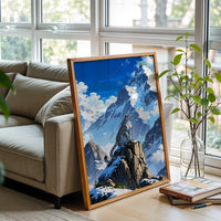 Snow Leopard on Mountain Aesthetic Wall Poster | Wildlife Wall Print