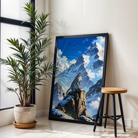 Snow Leopard on Mountain Aesthetic Wall Poster | Wildlife Wall Print