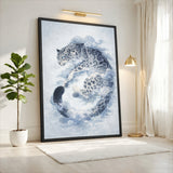 Snow Leopard Surreal Watercolor Wall Art – Misty Blue Cloud Animal Print