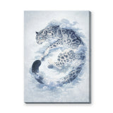 Snow Leopard Surreal Watercolor Wall Art – Misty Blue Cloud Animal Print