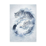 Snow Leopard Surreal Watercolor Wall Art – Misty Blue Cloud Animal Print
