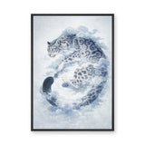 Snow Leopard Surreal Watercolor Wall Art – Misty Blue Cloud Animal Print