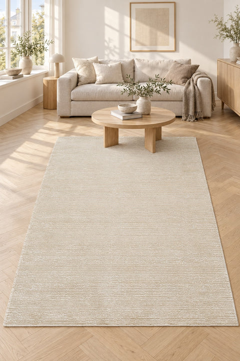 Soft Modern Shag Area Rug – Cream 1 in a living room