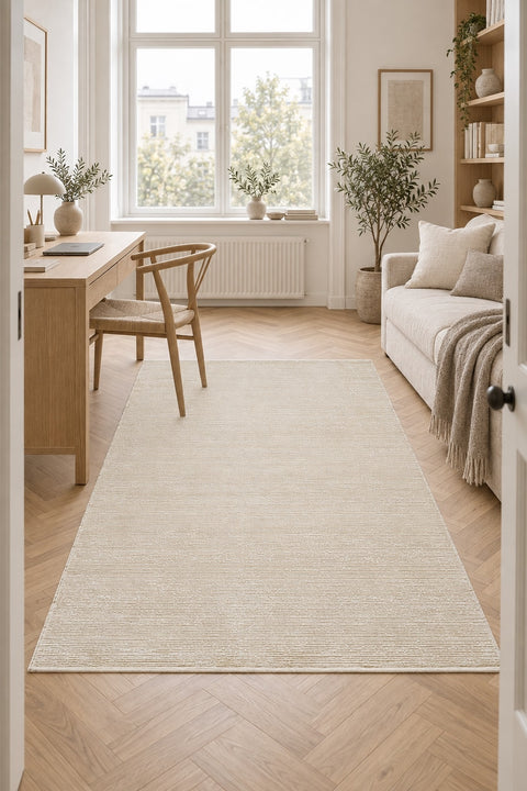 Soft Modern Shag Area Rug – Cream 1 in a office