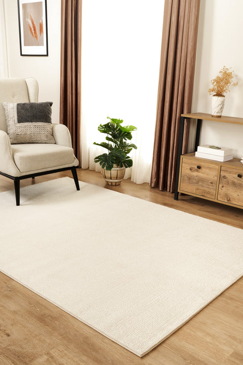 Soft Modern Shag Area Rug – Cream 1 in a living room