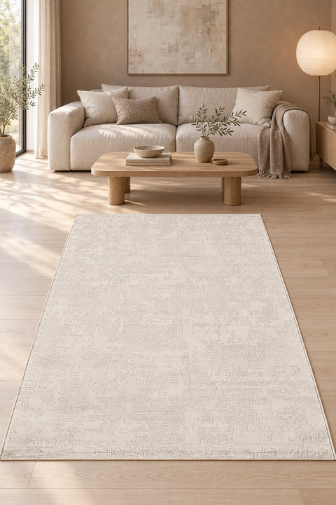 Soft Modern Shag Area Rug – Cream 3 in a living room