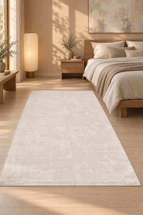 Soft Modern Shag Area Rug – Cream 3 in a bedroom