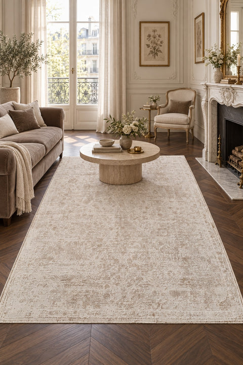Soft Modern Shag Area Rug – Cream 4 in a living room