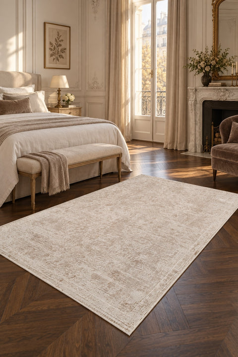 Soft Modern Shag Area Rug – Cream 4 in a bedroom