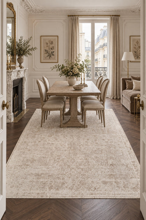 Soft Modern Shag Area Rug – Cream 4 in a dining room