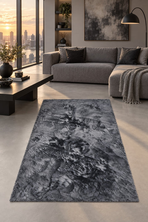 Soft Plush Modern Area Rug – Charcoal in a living room