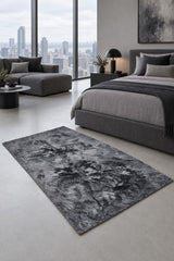 Soft Plush Modern Area Rug – Charcoal in a bedroom