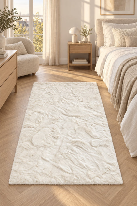 Soft Plush Modern Area Rug – Cream in a bedroom