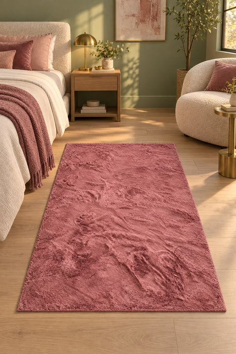 Soft Plush Modern Area Rug – Dusty Rose in a bedroom