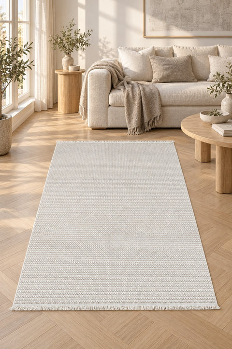 Soft Texture Scandinavian Area Rug – White 4 in a living room