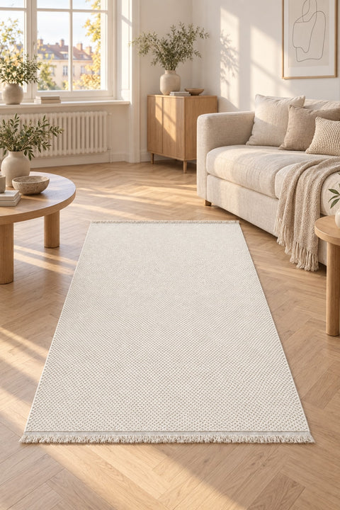 Soft Texture Scandinavian Area Rug – White 6 in a living room