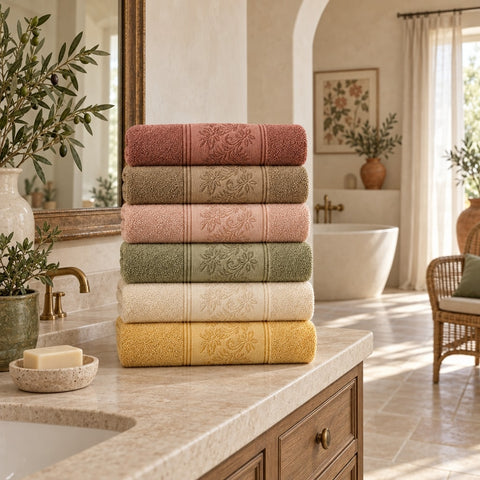 Solid Cotton Hand Towel Set of 6 in a bathroom