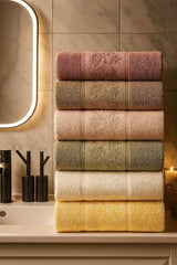 Solid Cotton Hand Towel Set of 6 in a bathroom