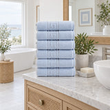 Solid Cotton Hand Towel Set of 6 – Blue in a bathroom