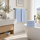 Solid Cotton Hand Towel Set of 6 – Blue in a bathroom