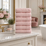 Solid Cotton Hand Towel Set of 6 – Blush in a bathroom