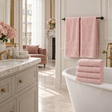 Solid Cotton Hand Towel Set of 6 – Blush in a bathroom