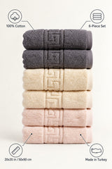 Solid Cotton Hand Towel Set of 6 – Blush, Beige & Charcoal – features