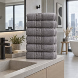 Solid Cotton Hand Towel Set of 6 – Charcoal in a bathroom