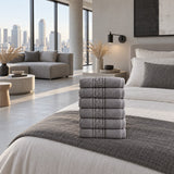 Solid Cotton Hand Towel Set of 6 – Charcoal in a bedroom