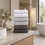 Solid Cotton Hand Towel Set of 6 – Charcoal, Gray & White in a bathroom