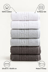 Solid Cotton Hand Towel Set of 6 – Charcoal, Gray & White – features