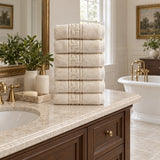 Solid Cotton Hand Towel Set of 6 – Cream in a bathroom