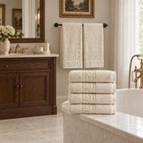 Solid Cotton Hand Towel Set of 6 – Cream in a bathroom