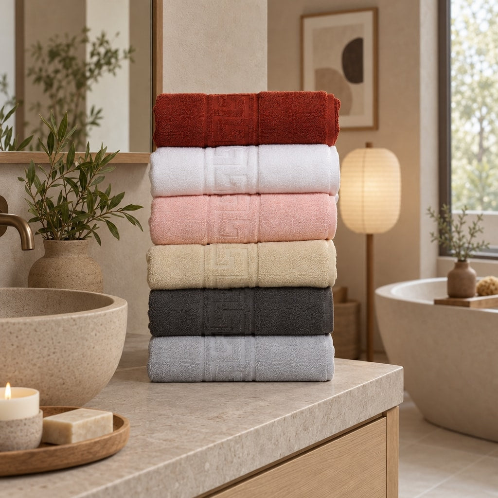 Solid Cotton Hand Towel Set of 6 – Honey in a bathroom