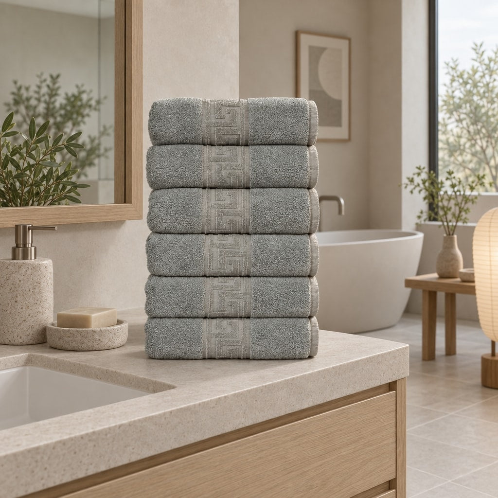 Solid Cotton Hand Towel Set of 6 – Mint in a bathroom
