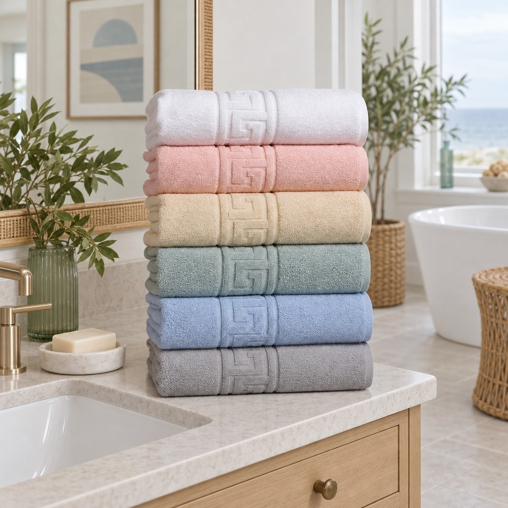 Solid Cotton Hand Towel Set of 6 – Mint Mix in a bathroom