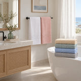 Solid Cotton Hand Towel Set of 6 – Mint Mix in a bathroom