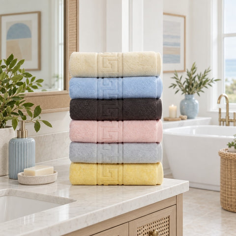 Solid Cotton Hand Towel Set of 6 – Mixed Colors in a bathroom