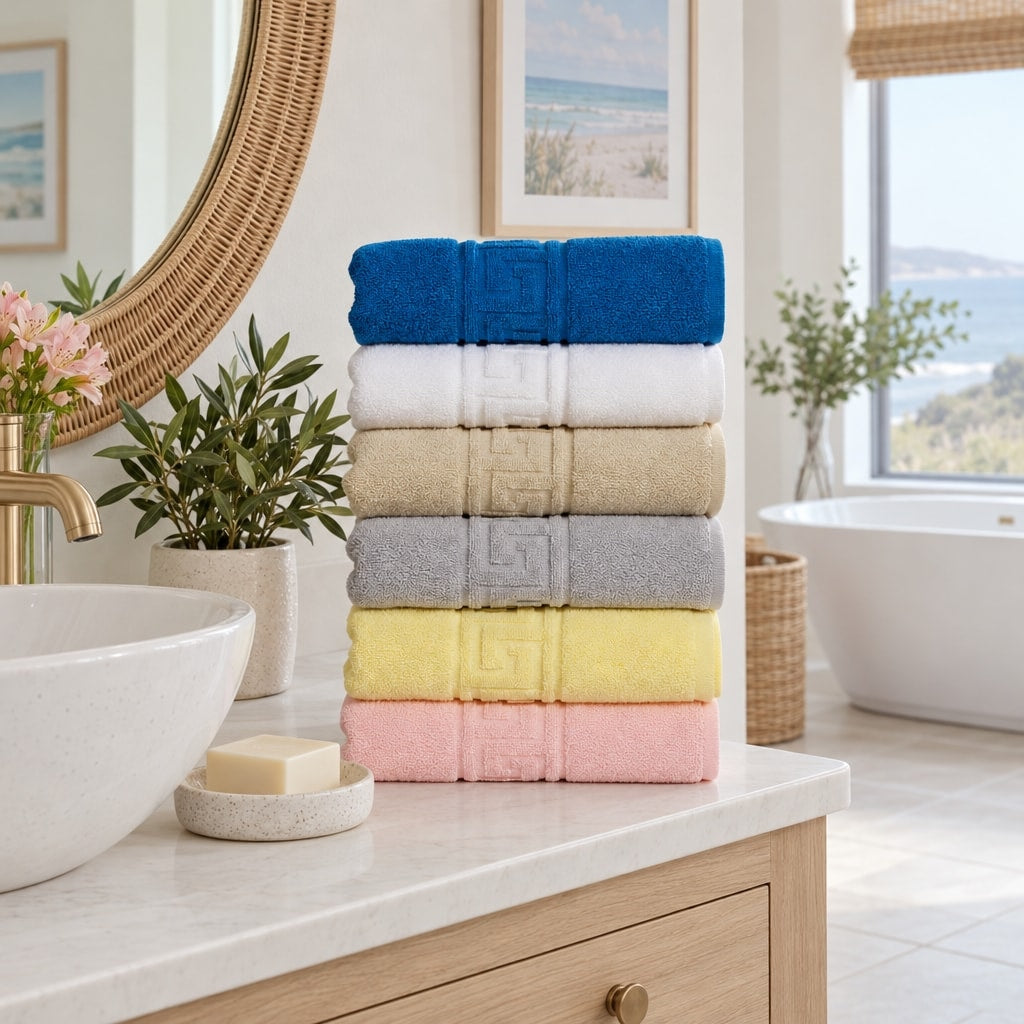 Solid Cotton Hand Towel Set of 6 – Multicolor in a bathroom
