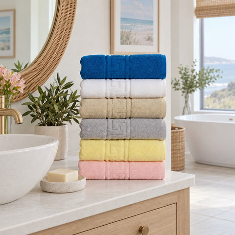 Solid Cotton Hand Towel Set of 6 – Multicolor in a bathroom