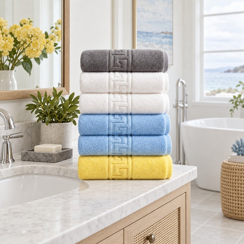 Solid Cotton Hand Towel Set of 6 – Multicolor in a bathroom