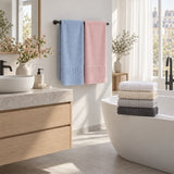 Solid Cotton Hand Towel Set of 6 – Multicolor in a bathroom