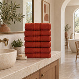 Solid Cotton Hand Towel Set of 6 – Terracotta in a bathroom
