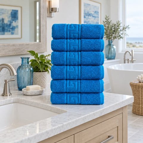 Solid Cotton Hand Towel Set of 6 – Turquoise in a bathroom