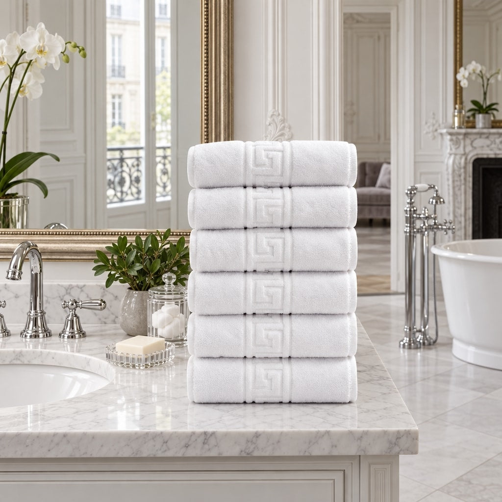 Solid Cotton Hand Towel Set of 6 – White in a bathroom