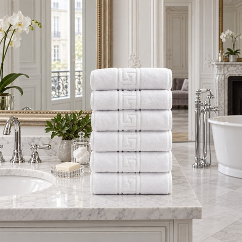 Solid Cotton Hand Towel Set of 6 – White in a bathroom